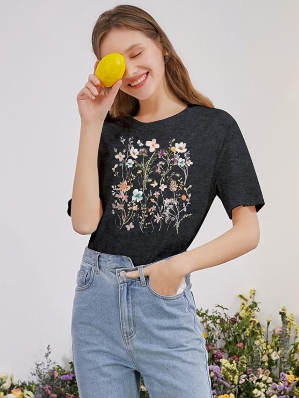 Boho Flower T Shirt Vintage Floral Graphic Shirt - Picture 2 of 5